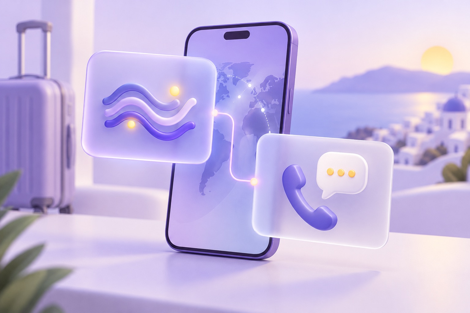 Two cards beside a phone: one for mobile data, one for calls and messages