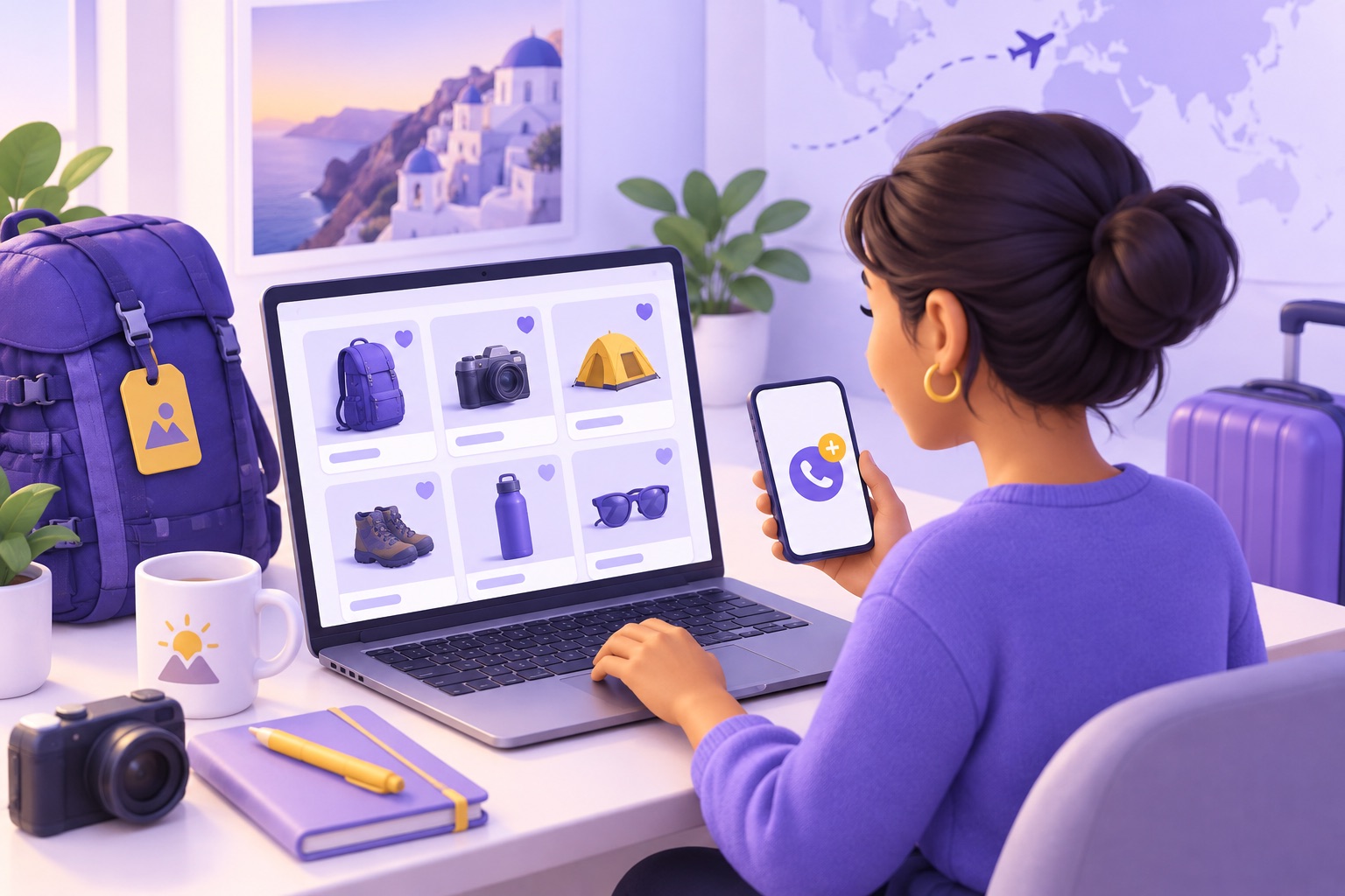 A person selling an item online at a desk